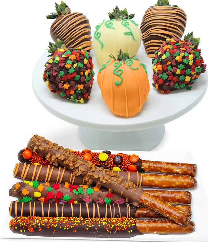 Thanksgiving Chocolate Covered Strawberries & Pretzels