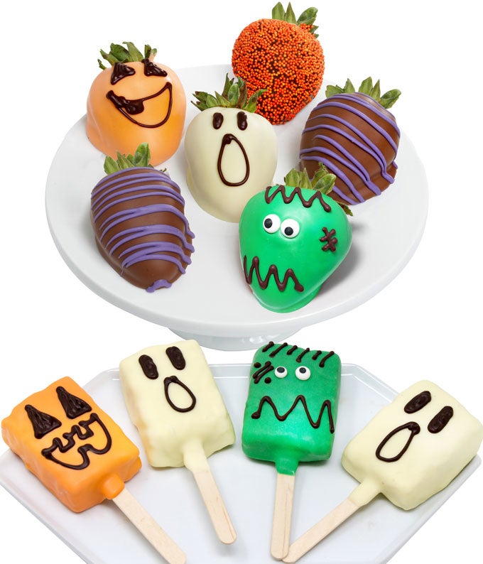 Halloween Chocolate Covered Strawberries & Crispy Pops