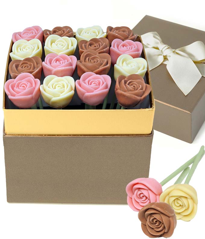 Elegant Belgian Chocolate 16 Rose Bouquet