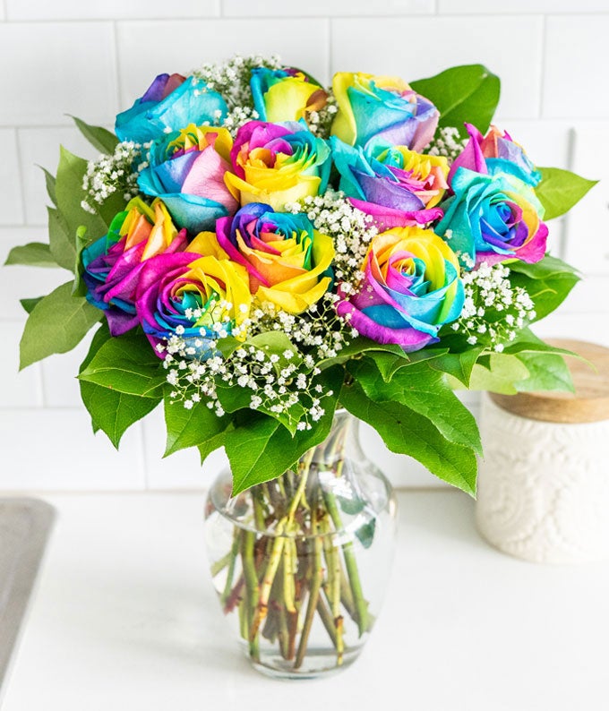 One Dozen Wild Rainbow Roses
