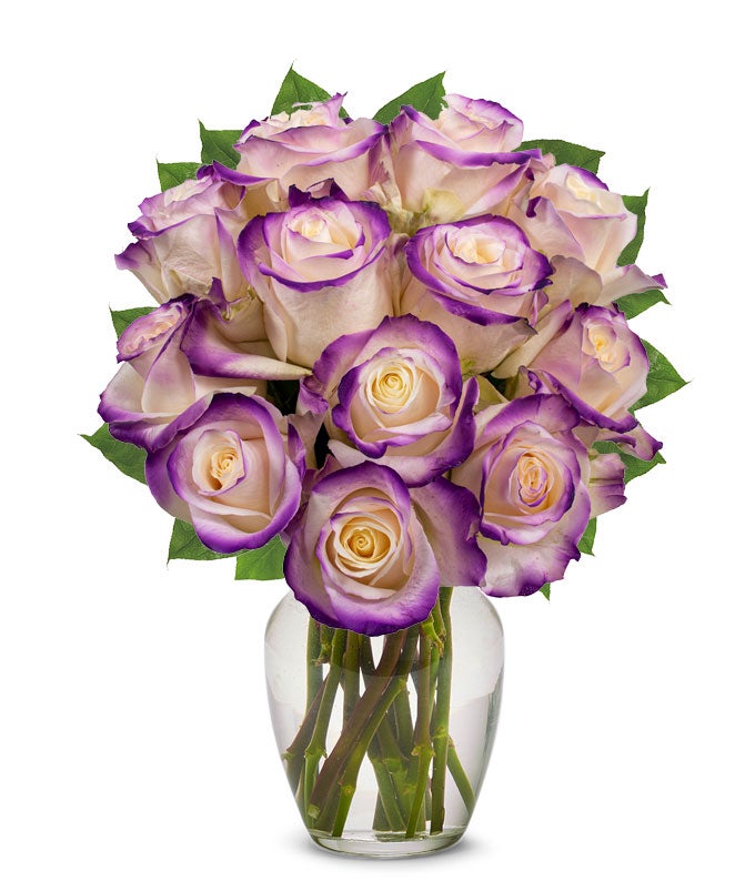 One Dozen Royal Roses in Clear Glass Vase