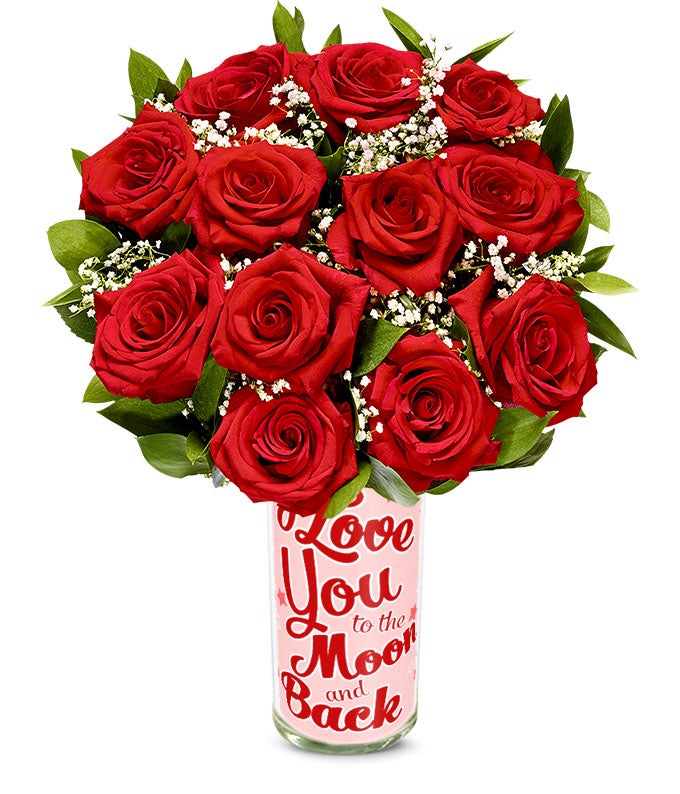 One Dozen Red Love You to the Moon Roses