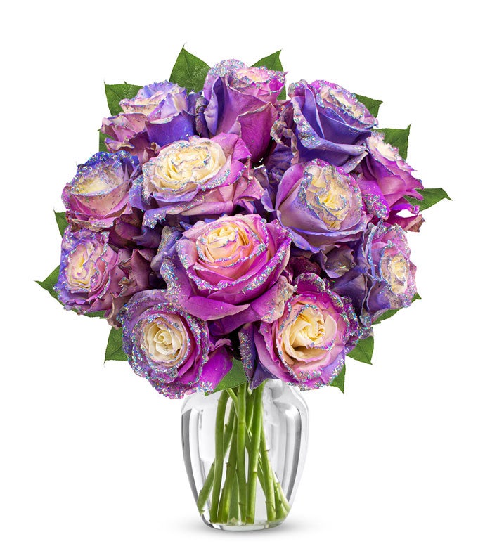 One Dozen Pastel Purple Glitter Roses