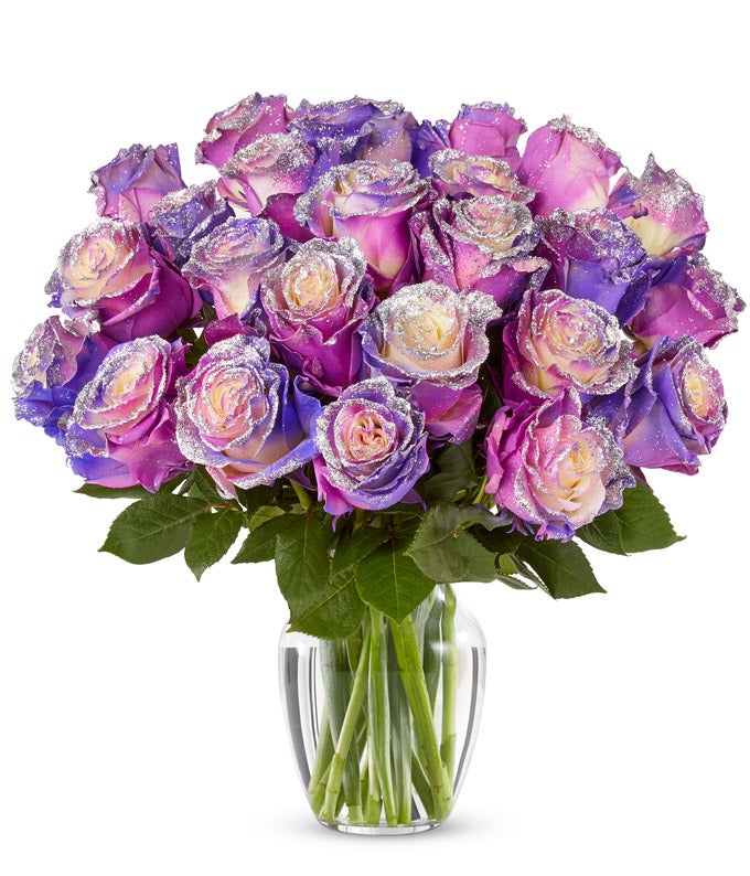 Two Dozen Pastel Purple Glitter Roses