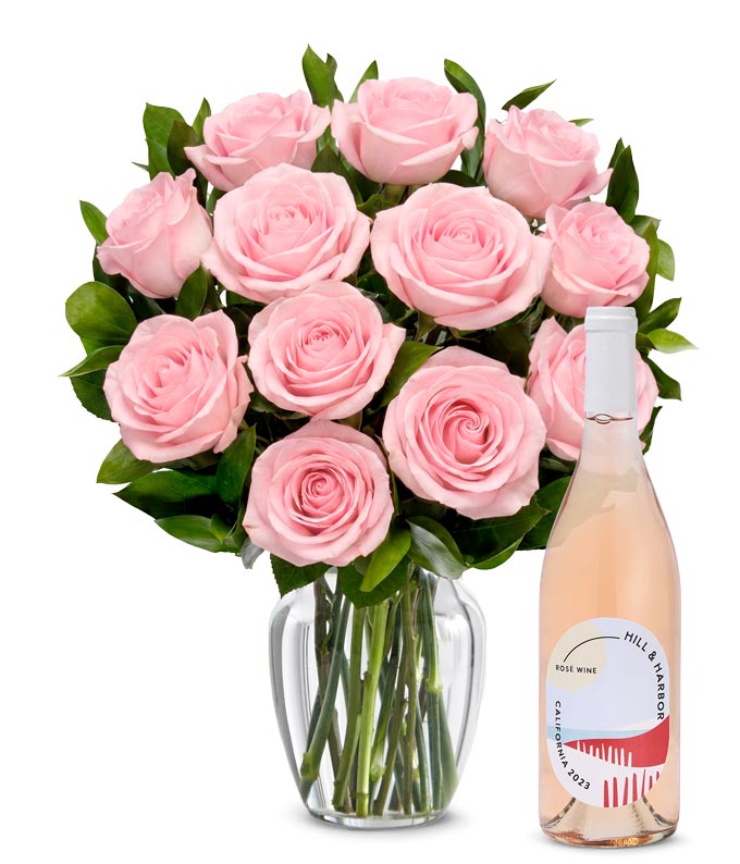 One Dozen Light Pink Roses & Ros