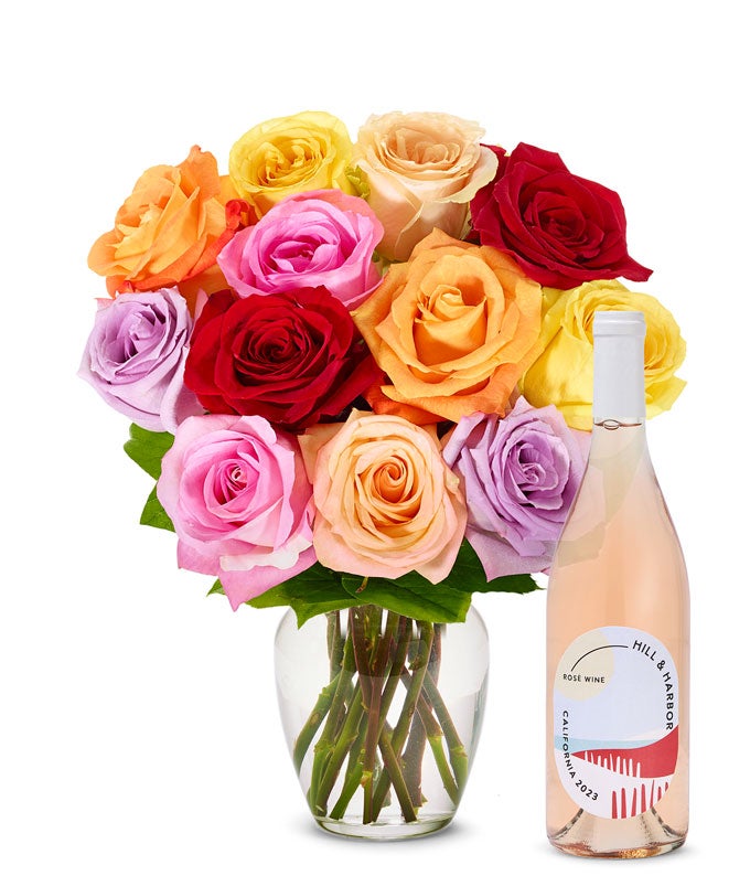 One Dozen Rainbow Roses and Ros