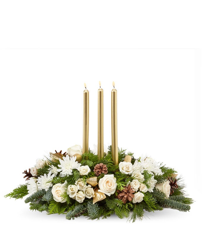 Frosty Evergreen and Rose Centerpiece
