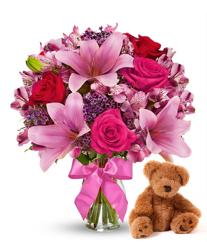 Rose & Lily Celebration with Teddy Bear
