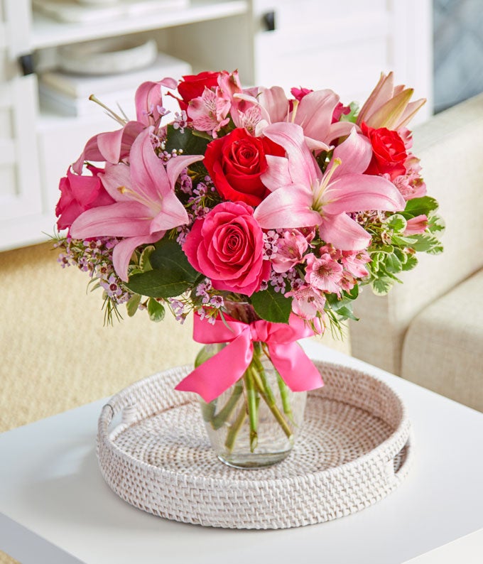 Same-Day Birthday and Anniversary Bouquet with Roses and Lilies at