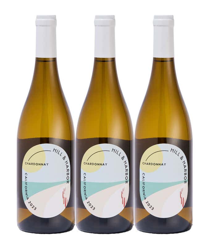 A three-bottle pack of Hill & Harbor California Chardonnay
