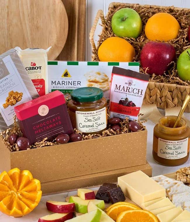Fresh fruit with caramel, truffles and chocolate treats