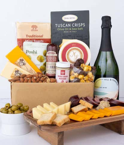 Deluxe Meat & Cheese Gift Box with Sparkling Wine