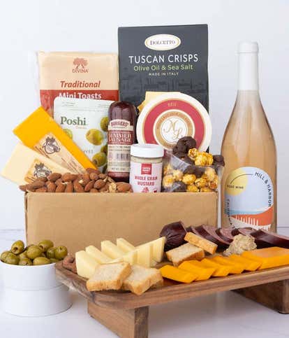 Deluxe Meat & Cheese Gift Box with Ros&eacute; Wine