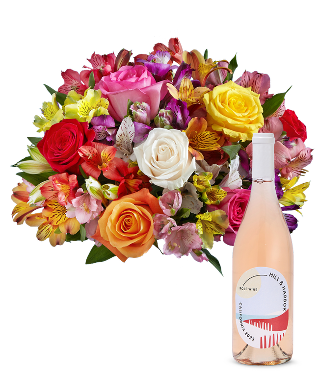 Partial image of Roses &amp; Lilies with Ros&eacute; Wine without vase.