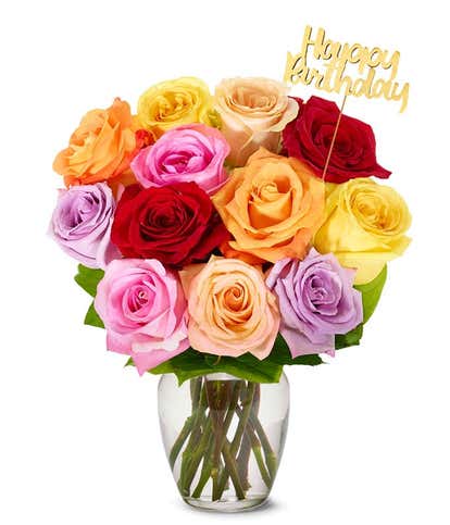One Dozen Rainbow Birthday Roses