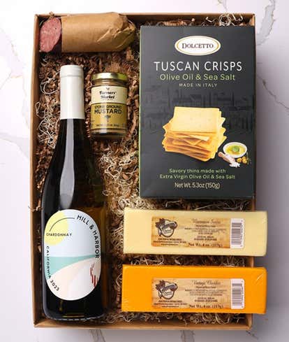 Cheese, Meat & California White Wine Gift Box