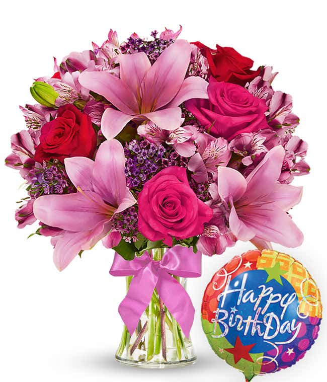 Rose &amp; Lily Celebration with Birthday Balloon