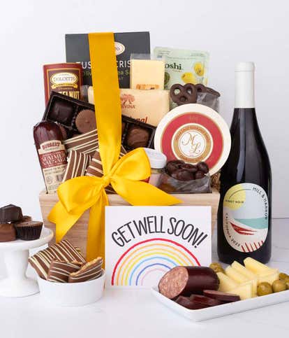 Get Well Gourmet Charcuterie & Sweets Gift Basket with Red Wine
