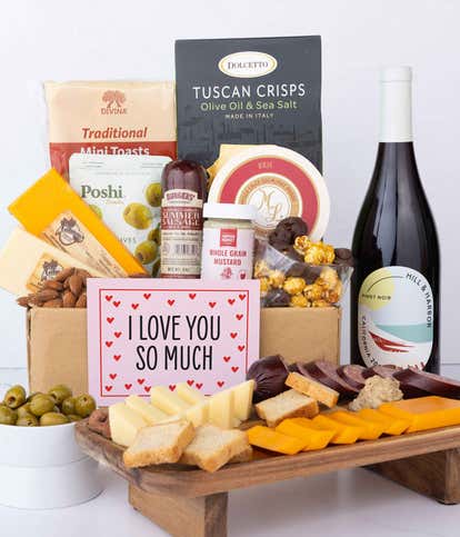 I Love You! Deluxe Cheese & Charcuterie Gift Box with Red Wine