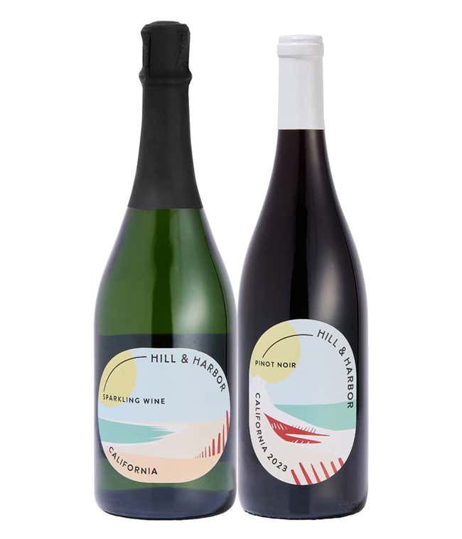 A two pack of Hill &amp; Harbor California wine containing a bottle of Pinot Noir and a bottle of Sparkling Wine.