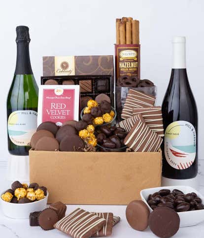 Deluxe Sweet Treats Chocolate Gift Box with Red & Sparkling Wine