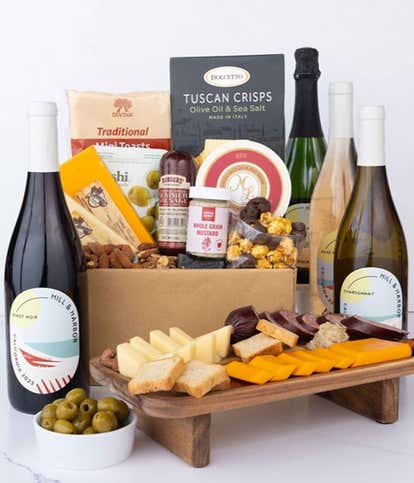 Deluxe Charcuterie, Cheese Gift with Red, White, Ros&eacute; & Sparkling Wine